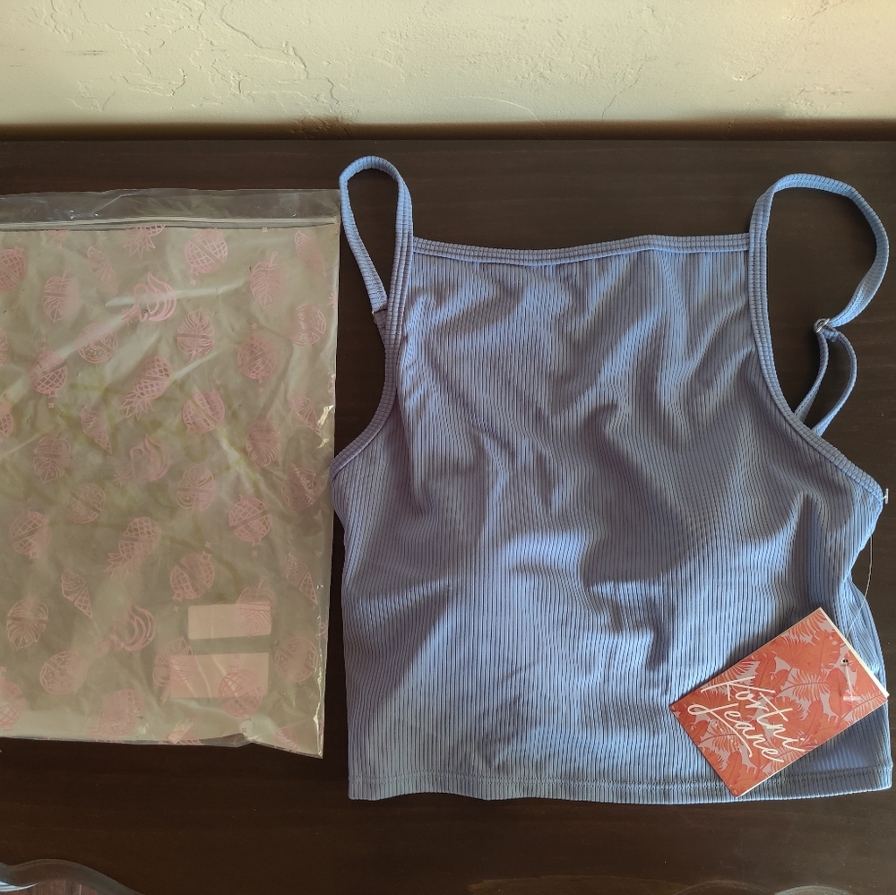 NEW Kortni Jean Blue Robbed Squared Up Top